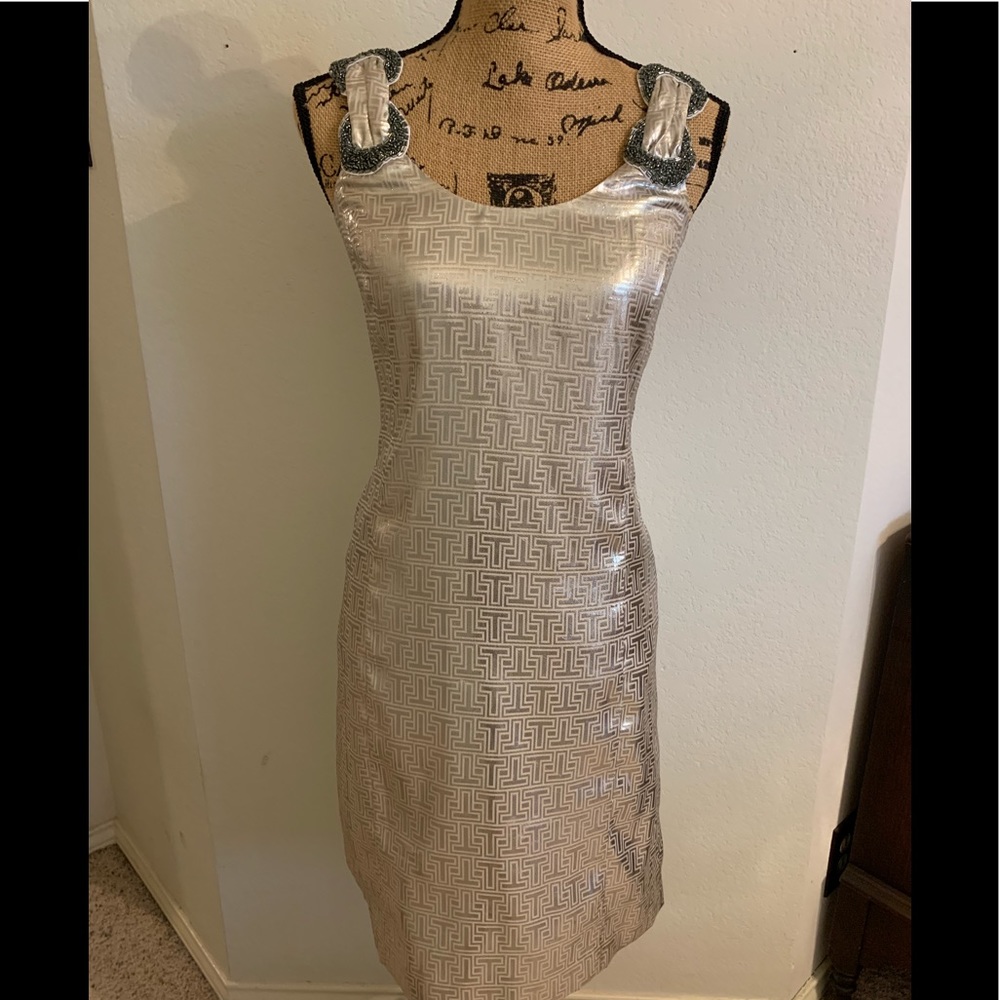 Tory Burch silver metallic cocktail dress